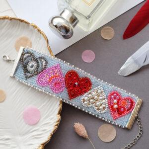 DIY Beaded Bracelet Embroidery Kit Hearts