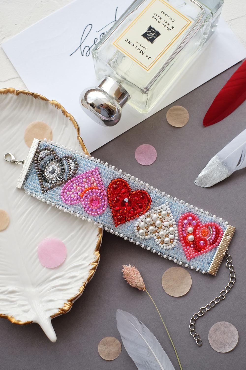 DIY Beaded Bracelet Embroidery Kit Hearts